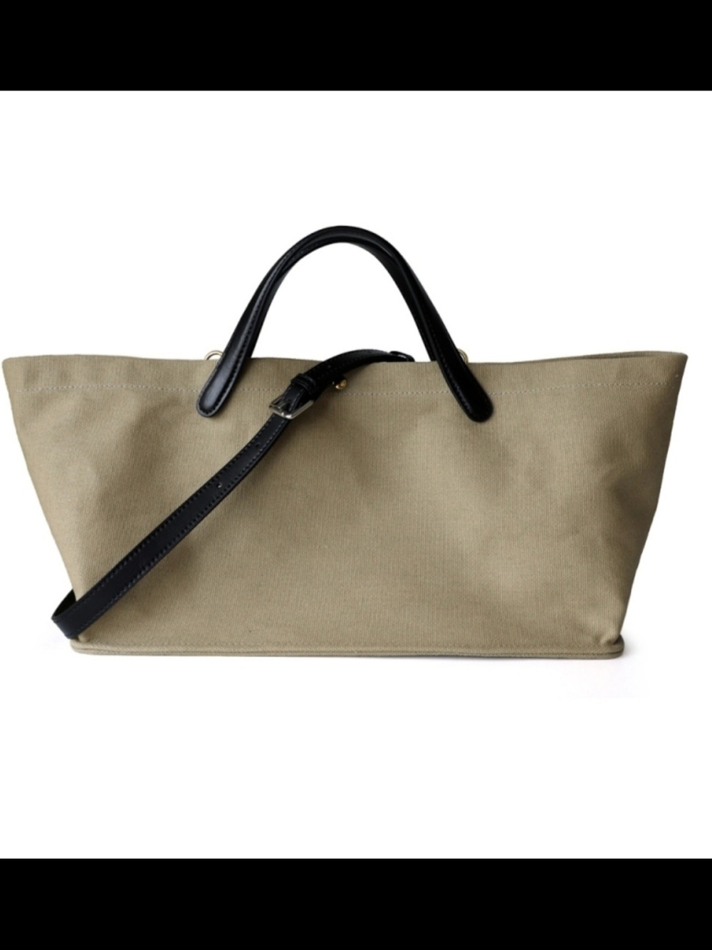 Canvas Shoulder Tote Handbag with Black Handles - Picture 3 of 6